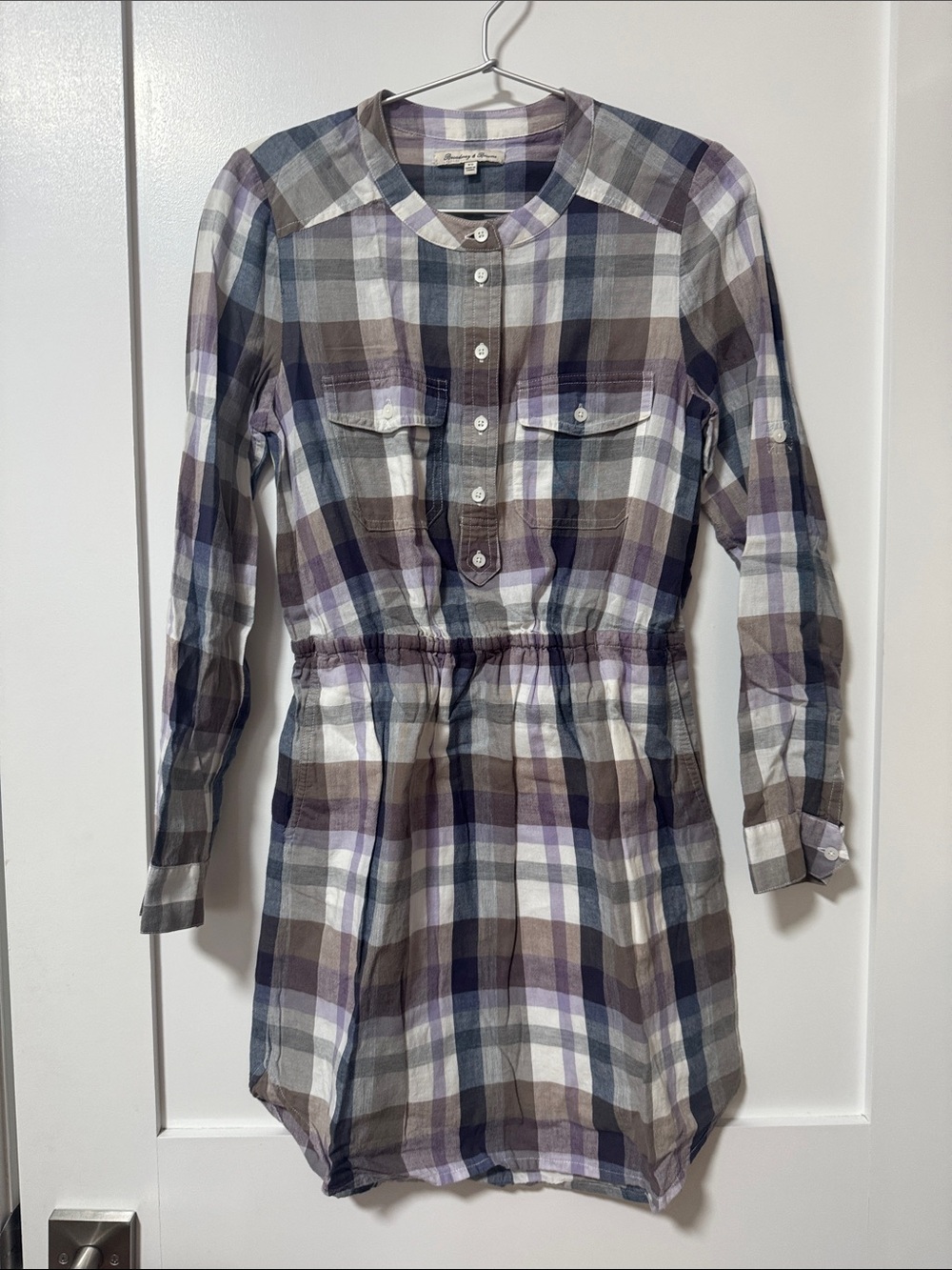 Madewell Plaid Button-Front Tunic in Purple, Gray & White